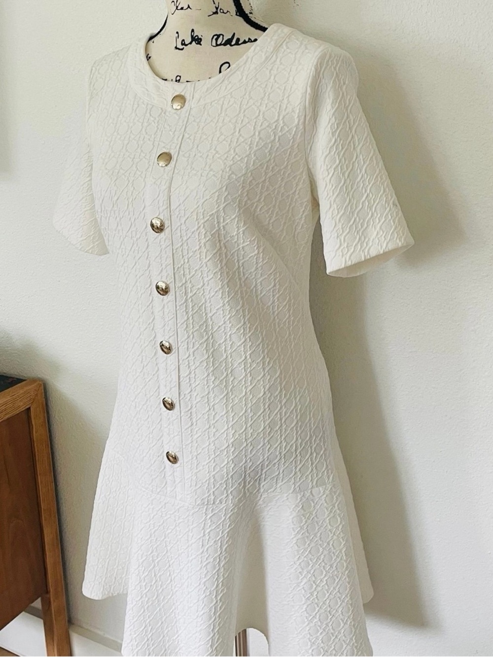 Tommy Hilfiger Cream Textured Button-Front Mini Dress